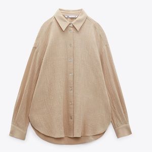 Beige Textured Button Down Shirt